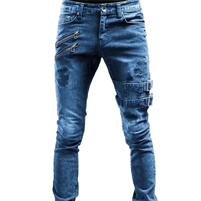 Europe And The United States Fashion Biker Stretch Jeans Decorated Slim Jeans