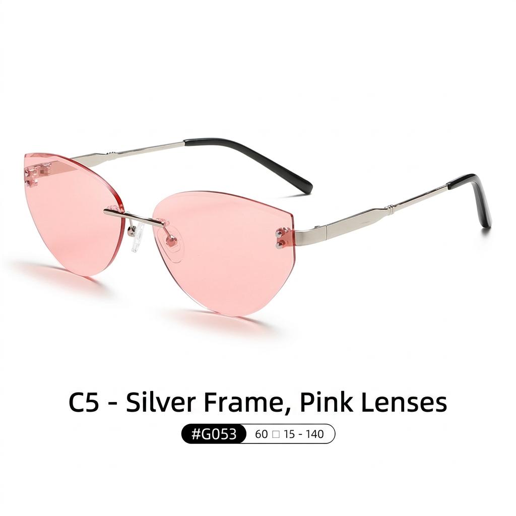 Rimless Cat-Eye Sunglasses for Women, Metal Frame UV400 Protection Fashion Rimless Shades for Driving Travel Daily Outings Party