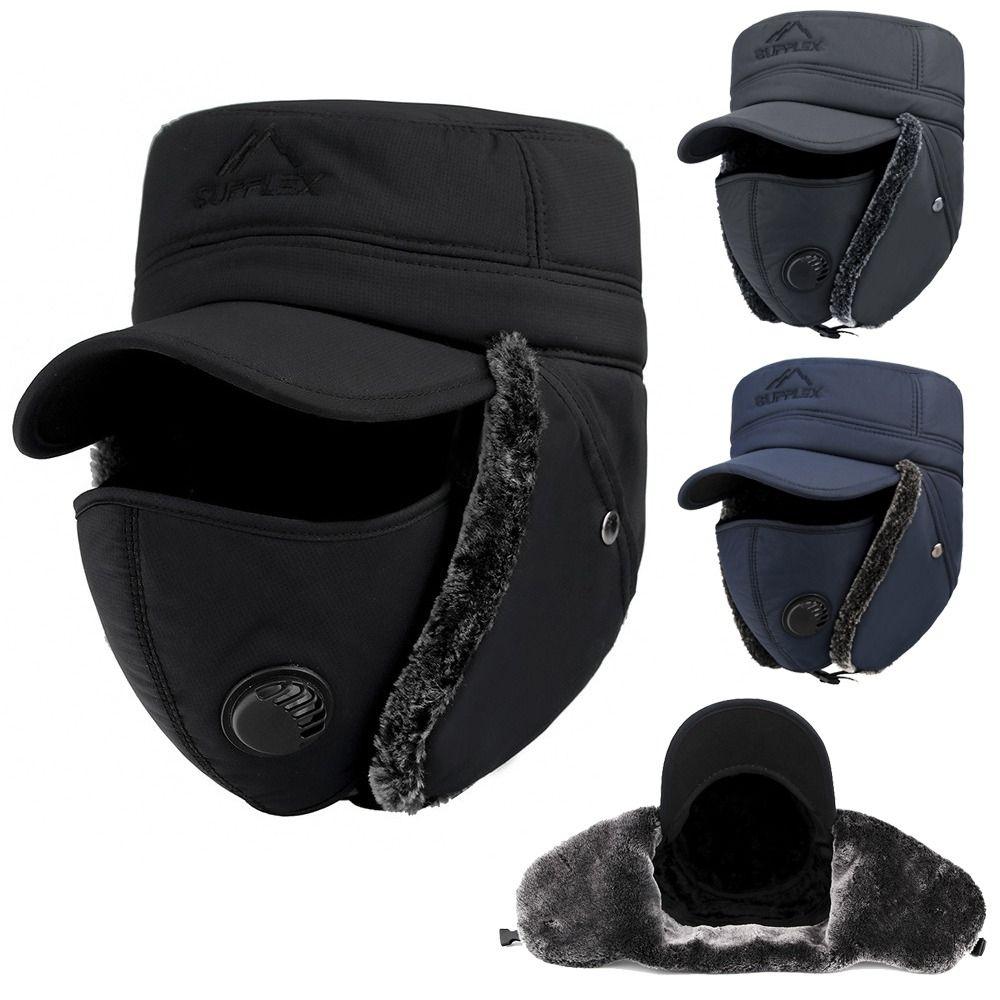 Windproof Winter Men Bomber Hat Cotton Plush Fur Earflap Hat Warm Earflaps Caps