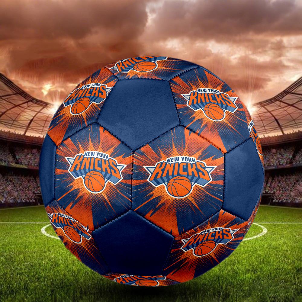 NY Knicks Indoor Soccer Ball Colorful All Ages Size 5 Machine Stitched PVC Competition Ready Durable High-Bounce