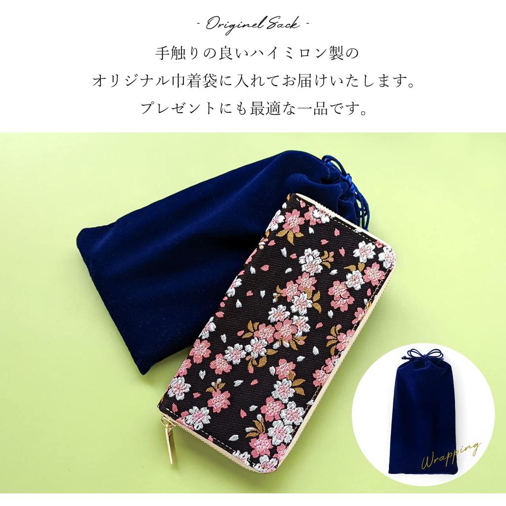Long Nishijin Round Round Long Card Coin Gold Cherry Blossoms on Benkei Lattice [leo&aoi] Wallet, Ori, Wallet, Zipper, Wallet, Wallet, Storage, Purse,