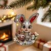 Seasonal Decorative Hanging Rabbit Easter Bunny Acrylic Pendant, Cute with Basket, 2D Car for Home Window Rearview Mirror Ornament, Bag Keychain