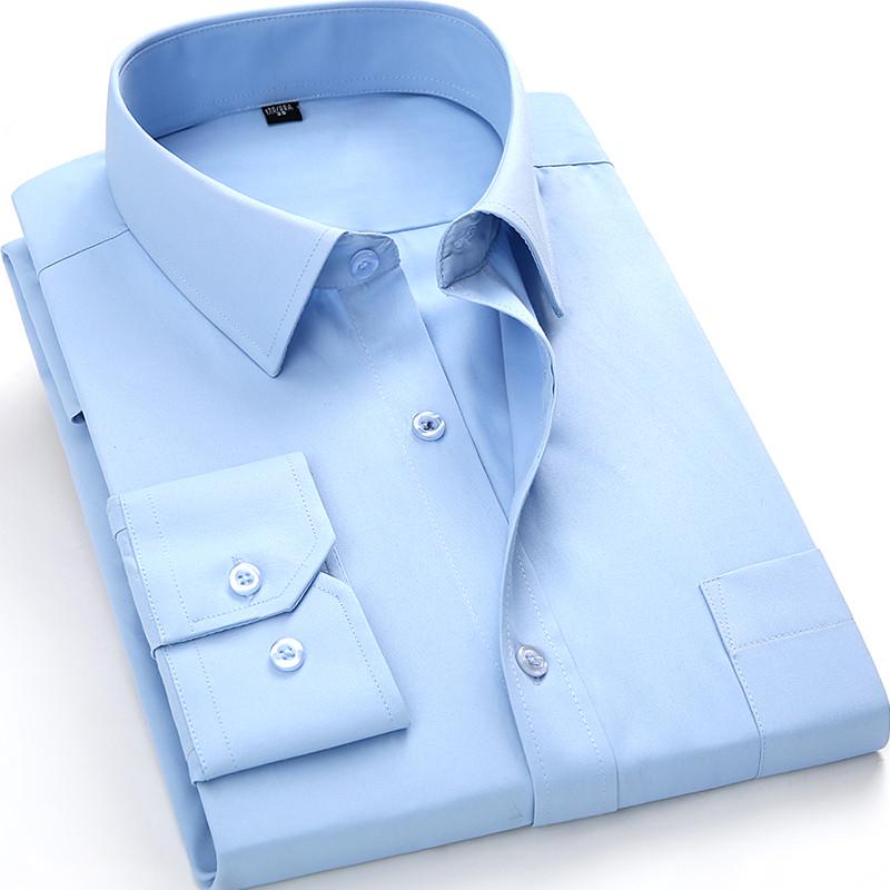 Large Size Men 'S Business Casual Long Sleeved Shirt White Blue Black Smart Male Social Dress Shirt 