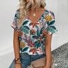 2024 женская футболка с v-образным вырезом в стиле ретро, ​​футболка с цветочным принтом кешью, летняя модная популярная футболка с короткими рукавами для отдыха