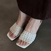 Fashion French Gentle Knitting Cutout Sandals and Slippers for Women Wearing Square Toe Open Toe Sexy High Heels In Summer