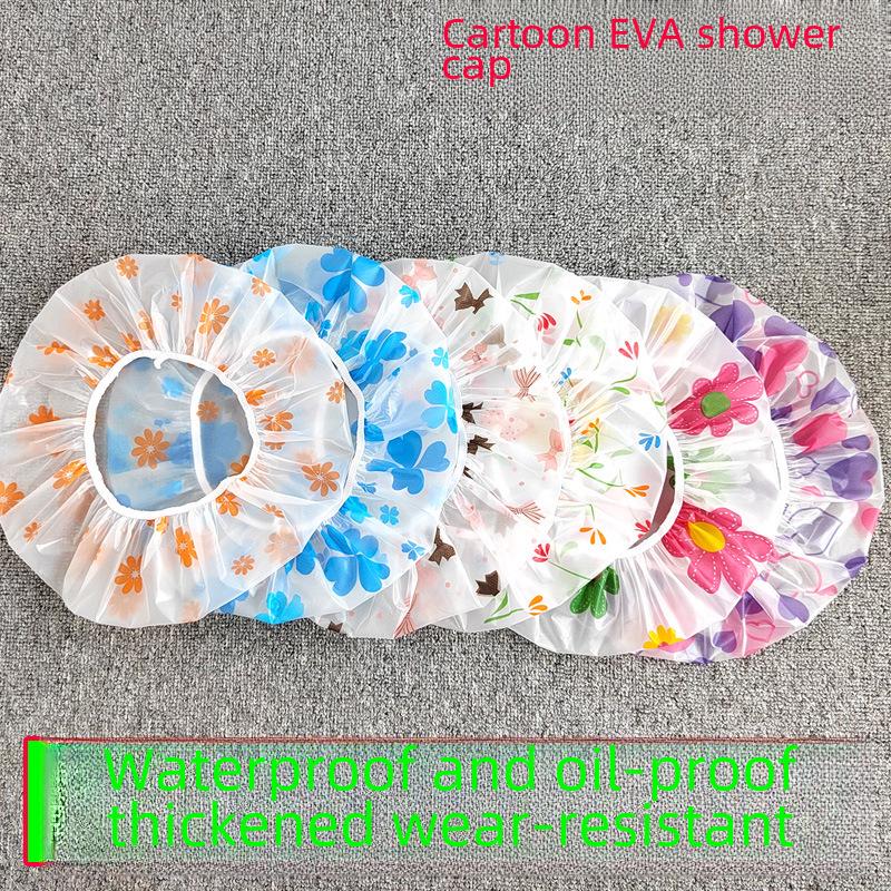 Универсальная прозрачная шапочка для душа с мультяшным принтом — водонепроницаемая, с цветочным принтом, многоразовая, взрослого размера, однослойная.