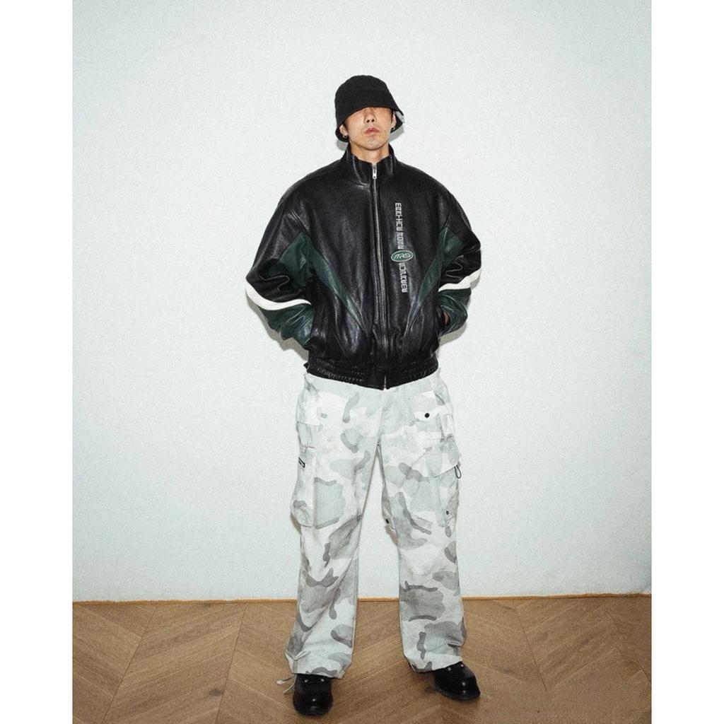 EastRogue Heavy-duty Leather Jacket with Retro Patchwork and Embroidery, Motorcycle Style, INS Couple Jacket, Outerwear