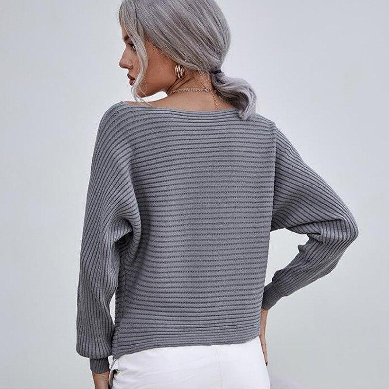 Сексуальный свободный свитер с открытыми плечами и длинным рукавом с вырезом на шее, осень-зима, модные женские пуловеры, топы, одежда 28470