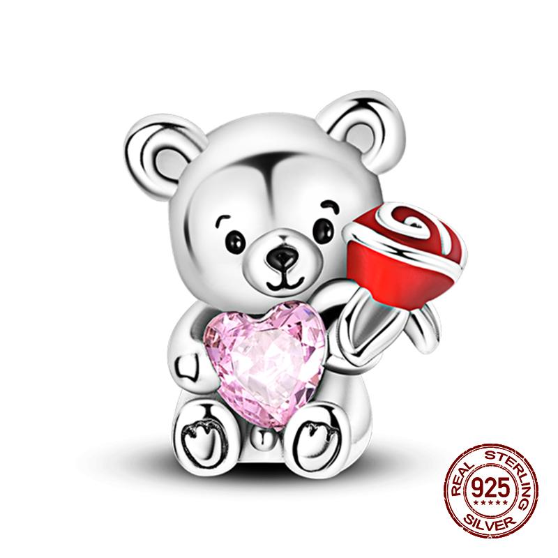 100% стерлингового серебра 925 пробы с изображением кофейного кота, кролика, медведя, пингвина, бусины, подходят для 925 оригинальных браслетов, сделай сам, подарок на день рождения, ювелирные изделия