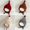 Cute Baby Winter Ear Protection Cap Solid Color Pompom Knitted Lacing Hat Windproof Warm Infant Toddler Earmuffs Beanie