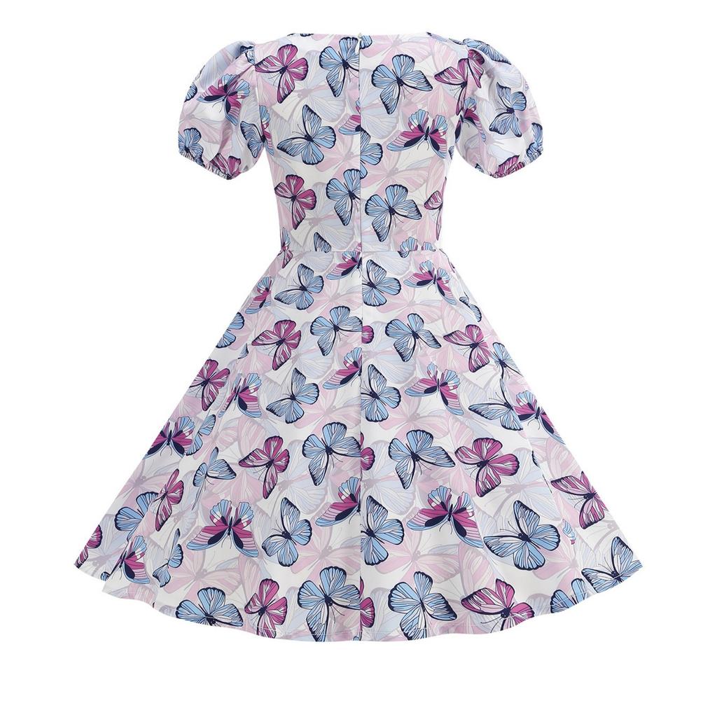 Girls Short Sleeve Dress Fruit Print Fresh Elegant Princess Dress