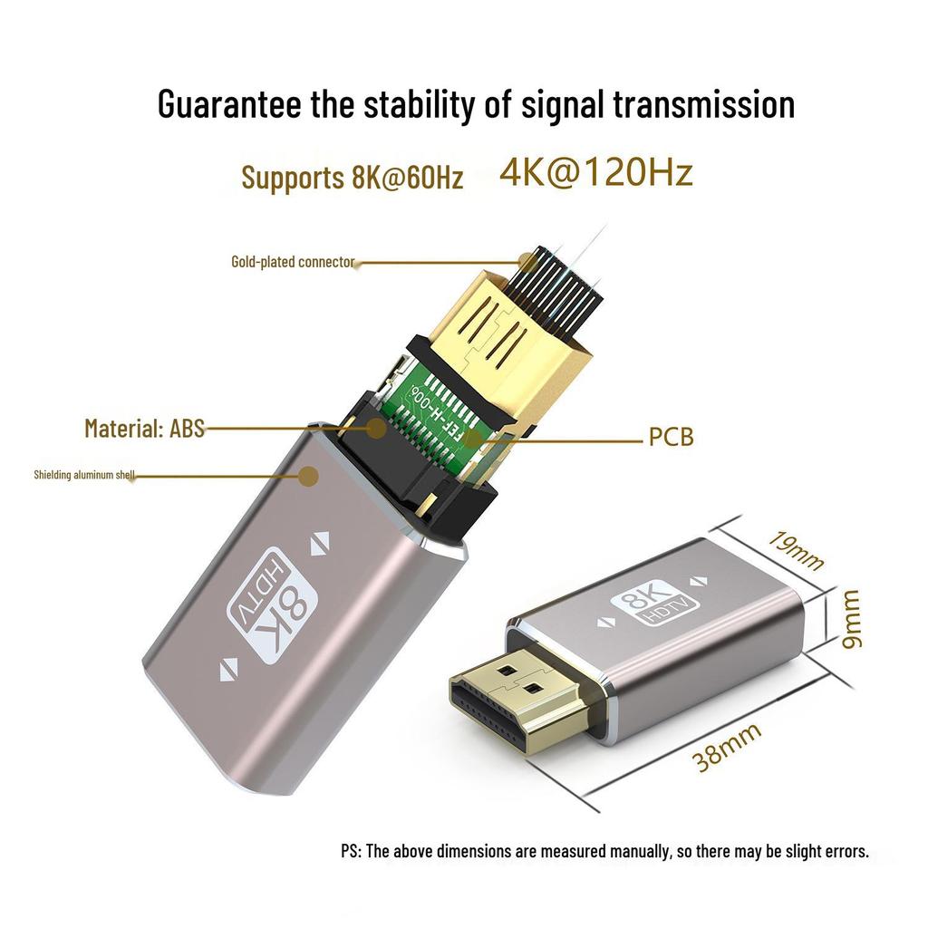 Адаптер HDMI 2.1 под прямым углом для телевизоров, компьютеров и проекторов, алюминиевый сплав