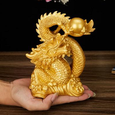 Скульптура статуэтка Счастливый Дракон из смолы Китайский талисман ornaments Tamron Аксессуары для домашнего декора Золотой цвет и античная медь