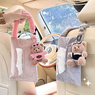 Мультяшная автомобильная коробка для салфеток креативная кукла Медведь автомобильная подвесная бумажная коробка милая плюшевая автомобильная домашняя подвесная сумка двойного назначения