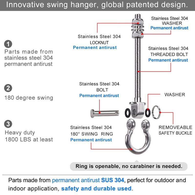 2 шт. подвеса для деревянной балки и двутавровой балки, съемные и легко соединяемые, прочные крючки для качелей из нержавеющей стали, мешок с песком для кресла-гамака для йоги, крепеж для качелей