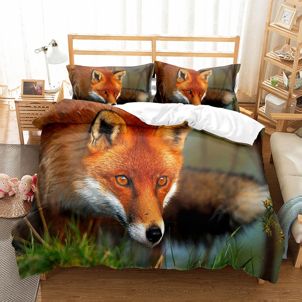 Cartoon Cute Fox 3D Print Bedding Set Polyester Comforterable Duvet Cover King Queen Twin Size Birthday Gift Bedroom Decoration