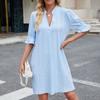 Women's Loose Casual Solid Color Five Quarter Sleeve V-neck Loose Dress Fashionable Dress