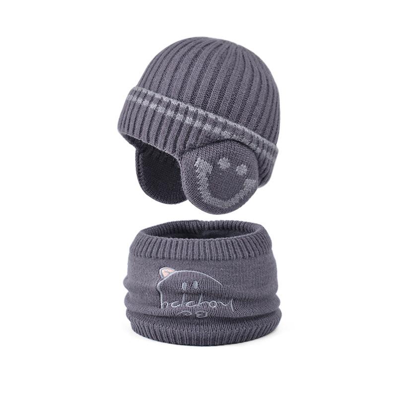 Children's Hat Scarf Set Winter Fleece Ear Protector Pullover Hat Boys Outdoor Windproof Warm Knitted Wool Hat