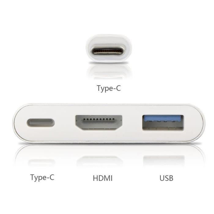 VSHOP ® Адаптер USB Type C (папа) на HDMI, USB C, USB 3.0 (мама)