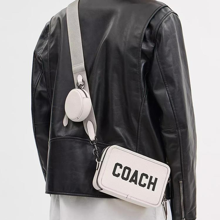 Coach Чартер 19 Сумка через плечо с двойной молнией и съемным плечевым ремнем из мягкой полированной кожи с эффектом гальки Маленькая мужская сумка Белый мел CP270-CAH