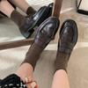 Sheepskin Version~ Leather Round Head Thick Heel Platform Loafers Women's Small Leather Shoes Single Shoes British Style One Pedal Lazy Shoes