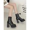 Thick Soled Short Boots With Thick Heels Autumn And Winter New Elastic Slim Boots Patent Leather Super High Heels