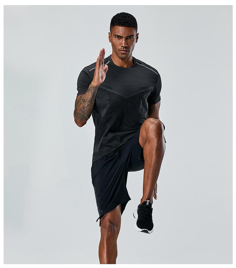 Мужская быстросохнущая футболка из ледяного шелка для повседневного фитнеса - с коротким рукавом, круглым вырезом, больших размеров, летняя спортивная футболка для бега