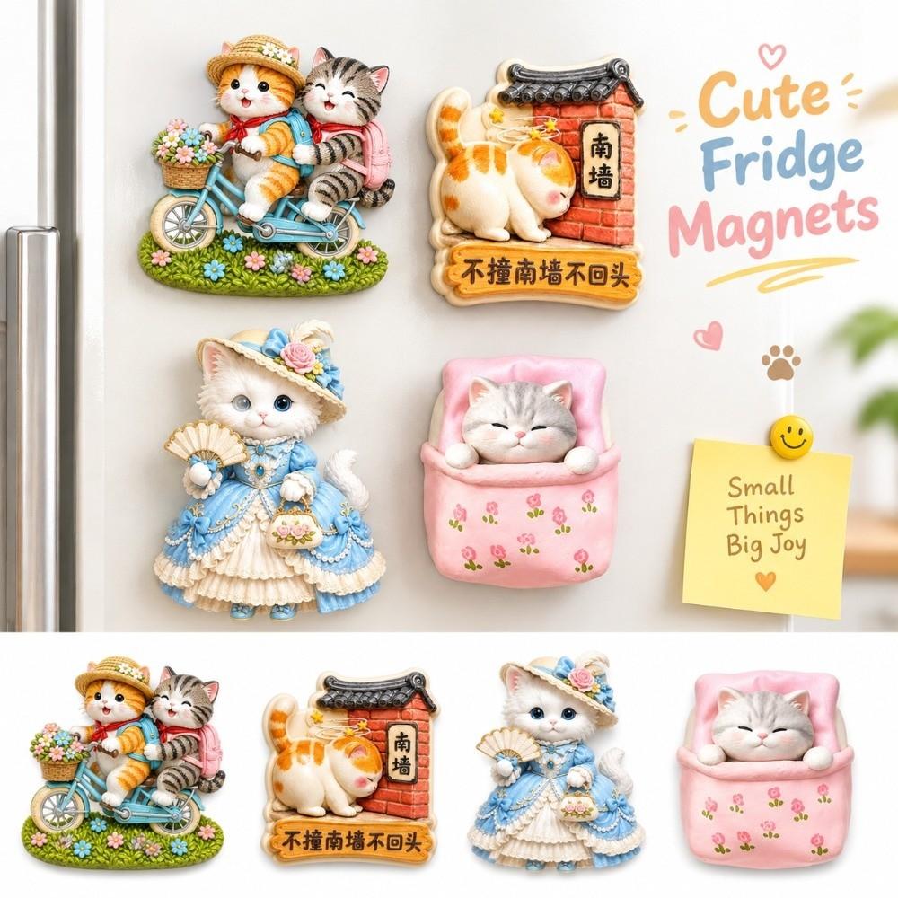 Cute Cat Theme Cat Fridge Magnet 3D Relief 3D Refrigerator Stickers Refrigerator Decoration