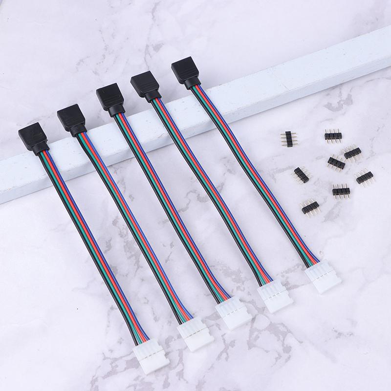5Pcs 5050 Led Rgb Strip Light Connector 4 Pin Conductor Strip To Controller Jumper Solderless Clip On Pigtail Power Adapter