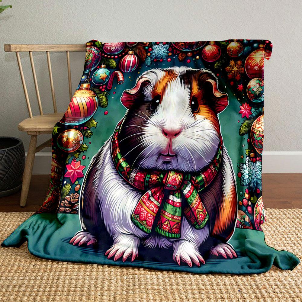 Christmas Guinea Pig with Festive Ornaments print blanket soft and cozy perfect for the living room bed sofa or a nap,gift