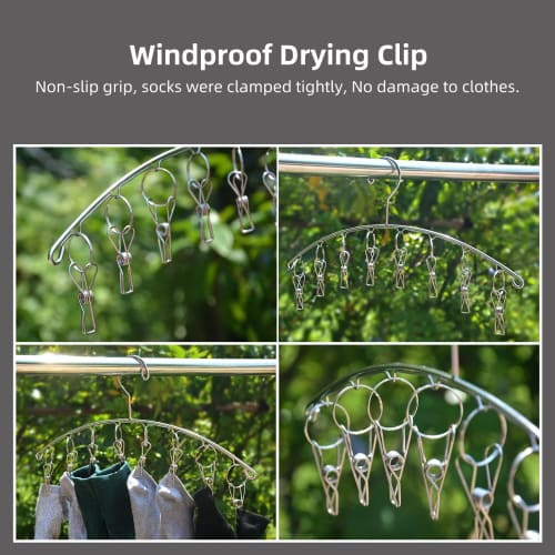 Set of 2 Waikas Stainless Steel Sock and Underwear Hangers with 8 Clips | Perfect for Drying Baby Clothes and Towels