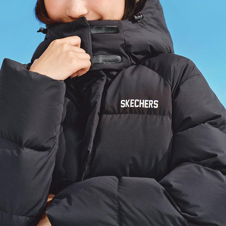 Skechers Теплая удобная спортивно-повседневная женская длинная пуховая куртка с капюшоном, ветрозащитная, водоотталкивающая, устойчивая к пятнам от масла L424W203-0018