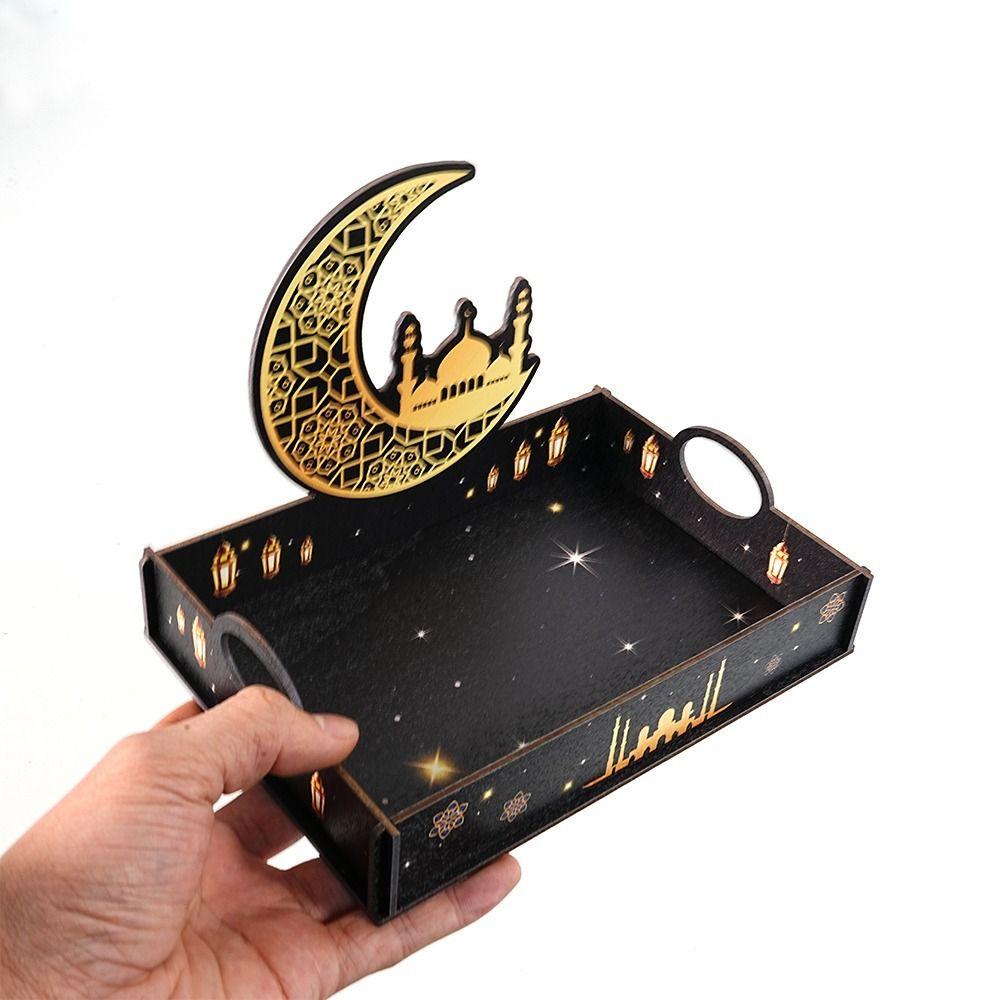 Organizer Star Moon Ramadan Wooden Tray Handmade Funny Middle Dessert Container Detachable Food Holder Islamic Muslim Party
