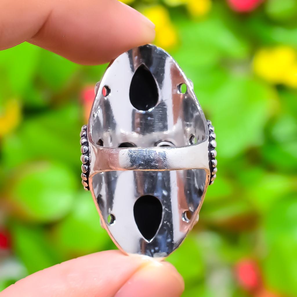 Black Onyx Gemstone Handmade 925 Sterling Silver Jewelry Ring Size 8.5 F9g85