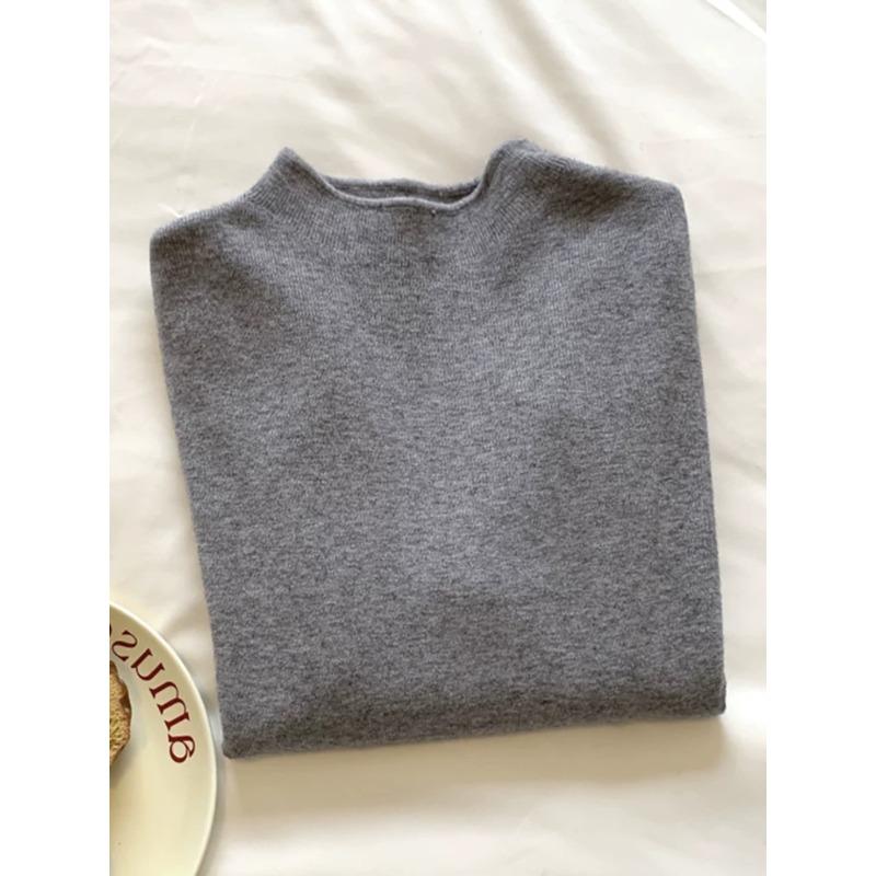 Autumn and Winter Small Stand-up Collar Milk Ffu Soft Waxy Bottoming Knitted Sweater Large Size Fat Mm Women's Sweater Simple Inner Top