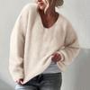 Women's Fashion Casual V-neck Solid Color Long-sleeve Knitted Sweater Top