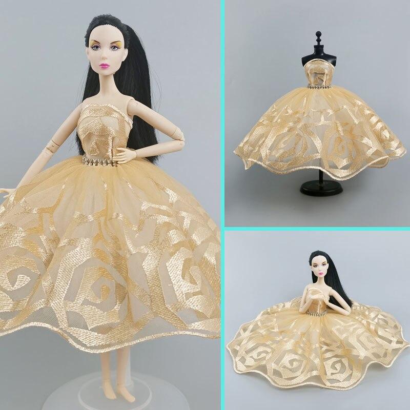 Золотая балетная пачка для куклы Барби, наряды, одежда, аксессуары для кукол 1/6, 3-слойная юбка со стразами, бальное платье для вечеринки, игрушки