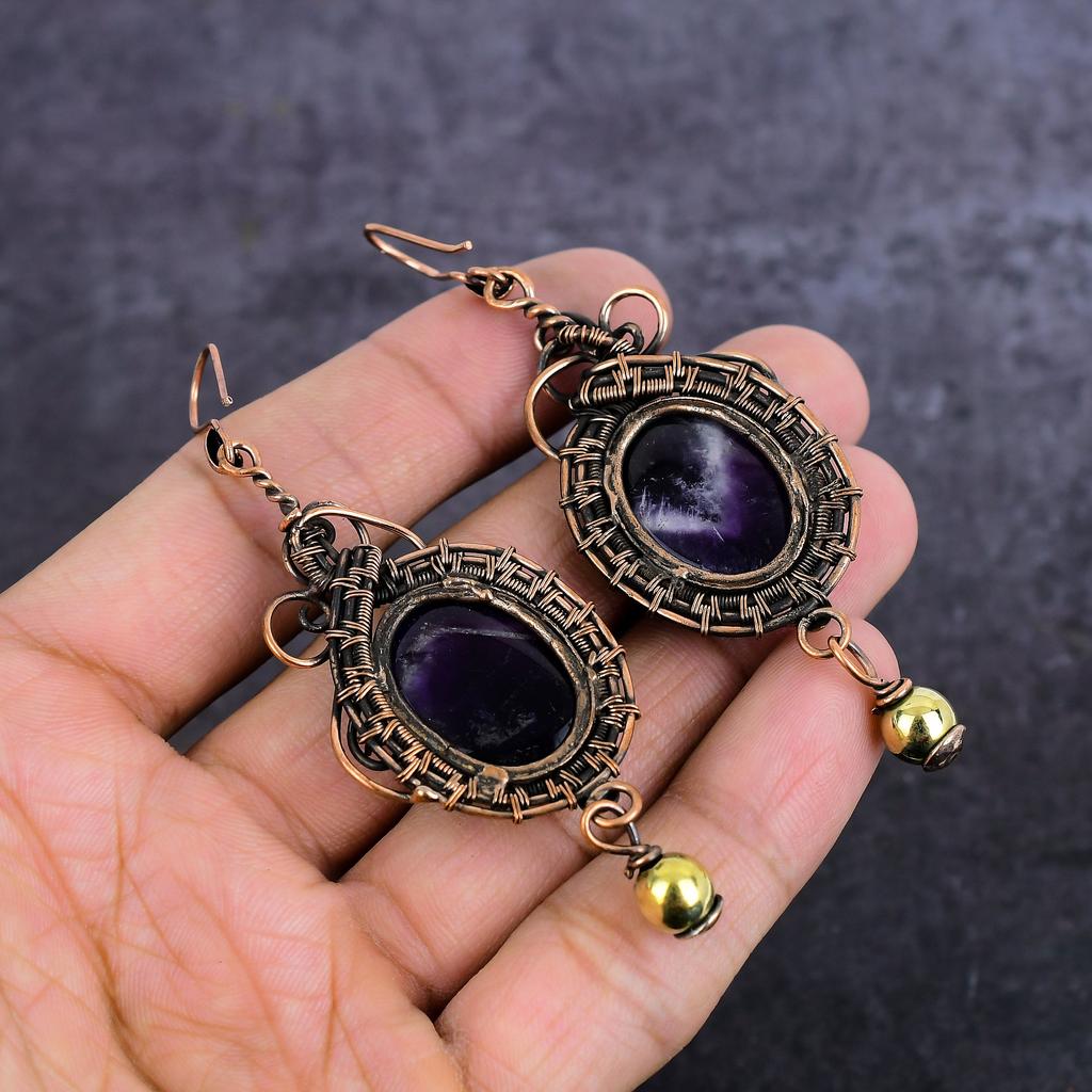 Серьги-ювелирные изделия из натурального шалфея с аметистом и медной проволокой 3,39 дюйма M6c84