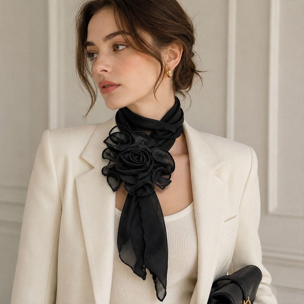 Lightweight Rose Flower Scarf Chiffon Decorative Collar Scarf New Floral Neck Scarf Party Wear