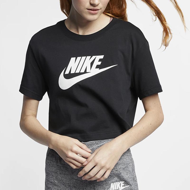 Nike Спортивная женская укороченная футболка Essential черная женская уличная одежда BV6175-010