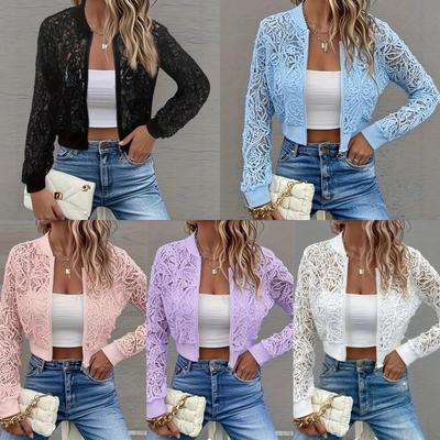 Весенняя элегантная женская кружевная куртка с молнией