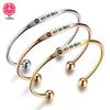 Custom Engraved C-Shaped Open Bangle with Double-Headed Round Beads - Christmas Gift