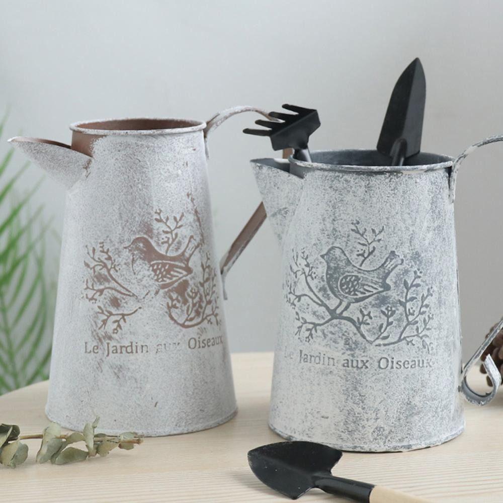 French Script Dried Flower Vase Empty Iron Container Iron Art Bucket  Dried Flowers