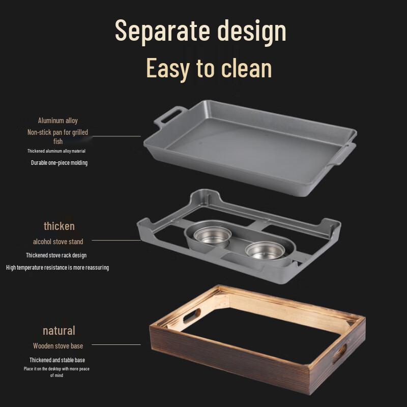ZISIZ Commercial Grilled Fish Stove Wooden Base