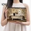 Cartoon Brush Holder Halloween Theme Cosmetic Bag, Durable Canvas Zipper Makeup Pouch, Digital Print Pouch Portable Storage for Stationery And