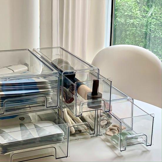 Face Masque Drawer Storage Box Clear PET Large Capacity Multifunctional Stationery Makeup Office Supplies Jewelry Accessories Organizer Container