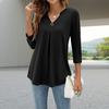 Женские топы с V-образным вырезом, декором на пуговицах, рукавом 3/4, однотонные футболки с эффектом морщин, повседневная одежда в стиле кэжуал
