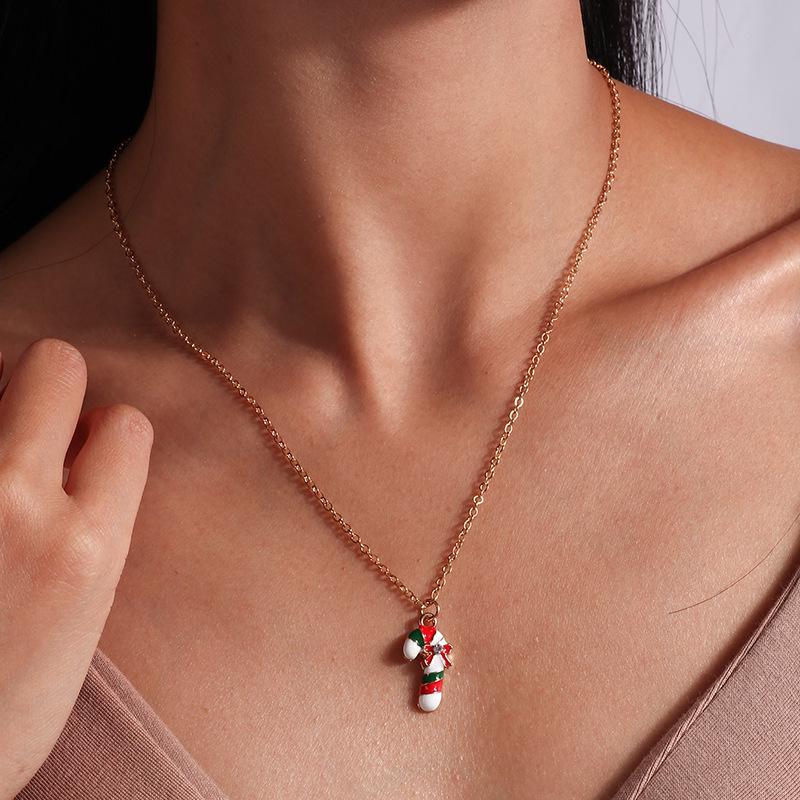 European & American Christmas Necklace Set: Reindeer, Cane, Santa Claus & Tree Pendants