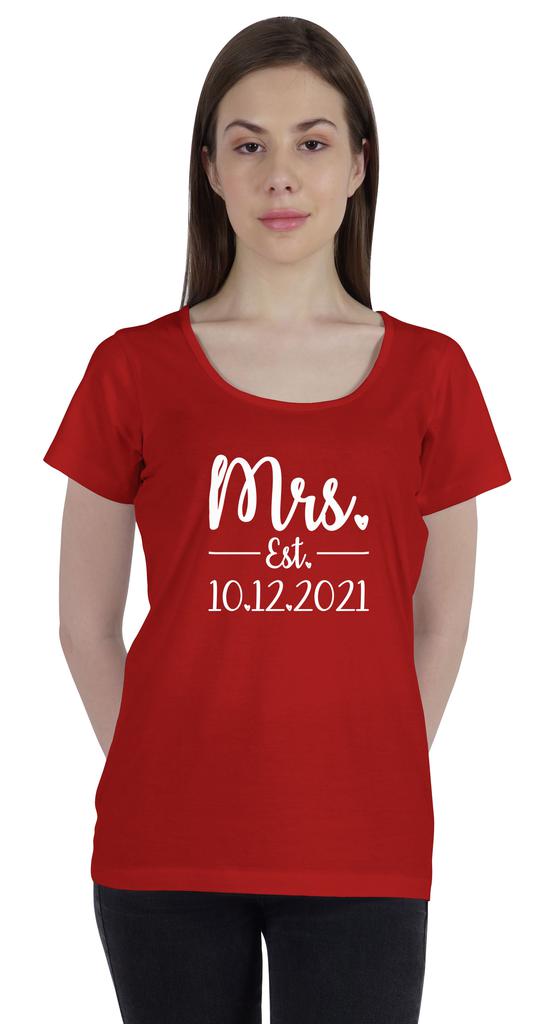 Inkdotpot Персонализированная женская футболка-топ Mrs.  Рубашка с объявлением о свадьбе