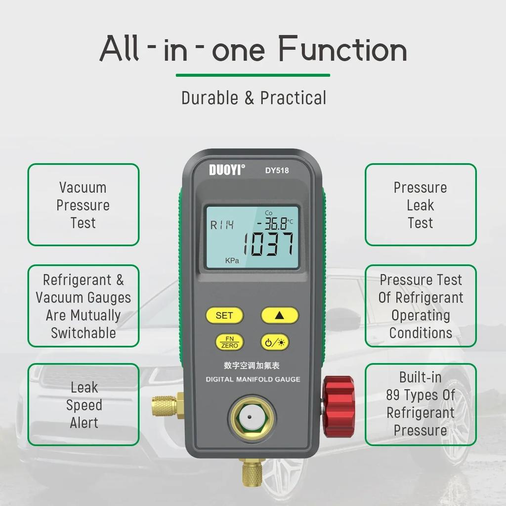 Refrigeration Digital Manifold HVAC System Pressure Gauge, High Precision Vacuum Pressure Leak Tester Refrigeration Gauge
